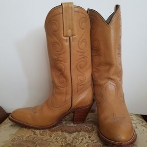 FRYE WOMEN COWBOY WESTERN TAN LEATHER BOOTS #7062